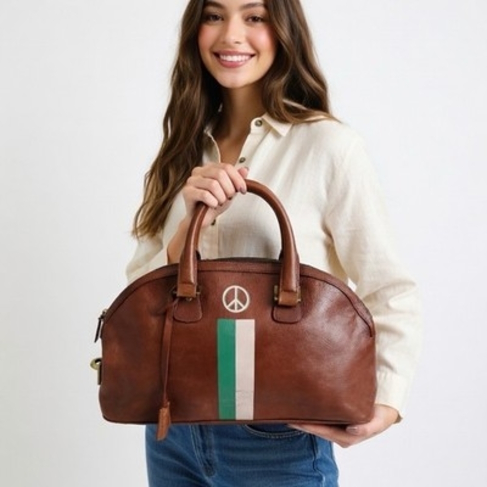 Vintage Jana Feifer Love Luggage Joint Genuine Leather Handbag 17"x4"x10" Brown - Picture 3 of 10